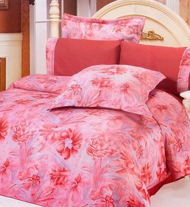 Атласное постельное белье Евро Le Vele SUMA RED низ 100% хлопок, верх искусственный шелк