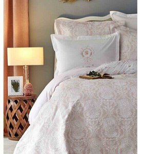 Набор постельного белья с покрывалом Karaca Home Quatre delux pudra 2019-2 пудра - евро: хлопок, ранфорс