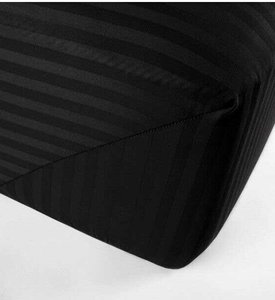 Простынь страйп-сатин на резинке Lotus Отель Страйп 1x1 черный евро, 180 х 200 + 25 см