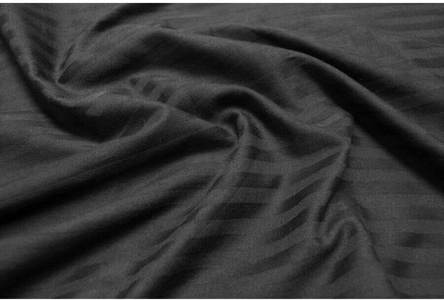 Простыня на резинке Lotus Отель Сатин Страйп 1x1 черный фото