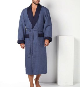 Чоловічий халат бамбуковий на поясі Nusa ns 15120-1 синий new довгий L/XL