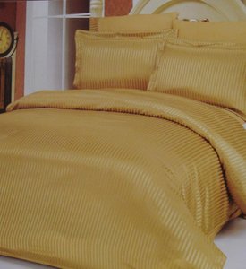 Атласное постельное белье Евро Le Vele Jakaranda CURRY низ 100% хлопок, верх искусственный шелк