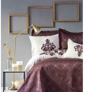Набор постельного белья с покрывалом Karaca Home Diana bordo 2019-2 бордовый - евро: хлопок, сатин