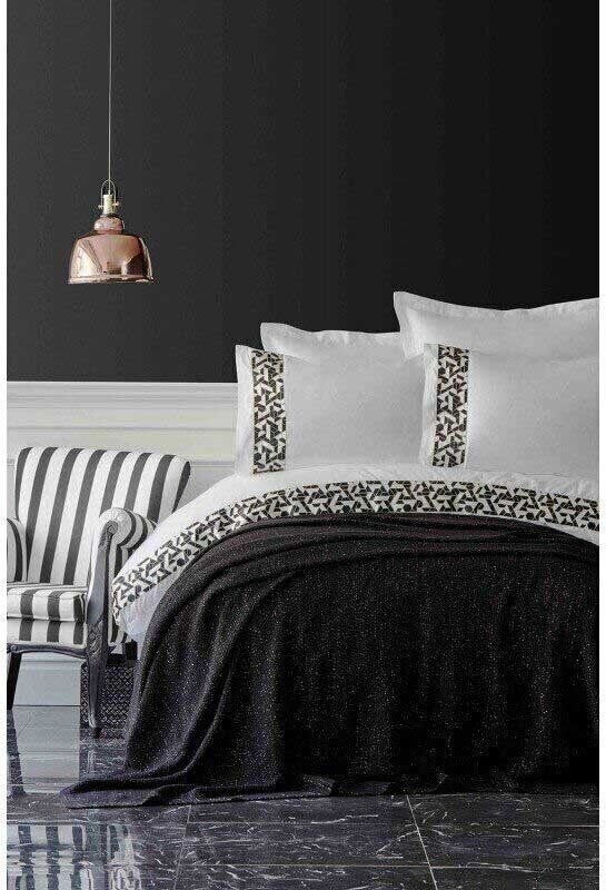 Набор постельного белья с пледом Karaca Home Blaze siyah 2019-1 черный фото