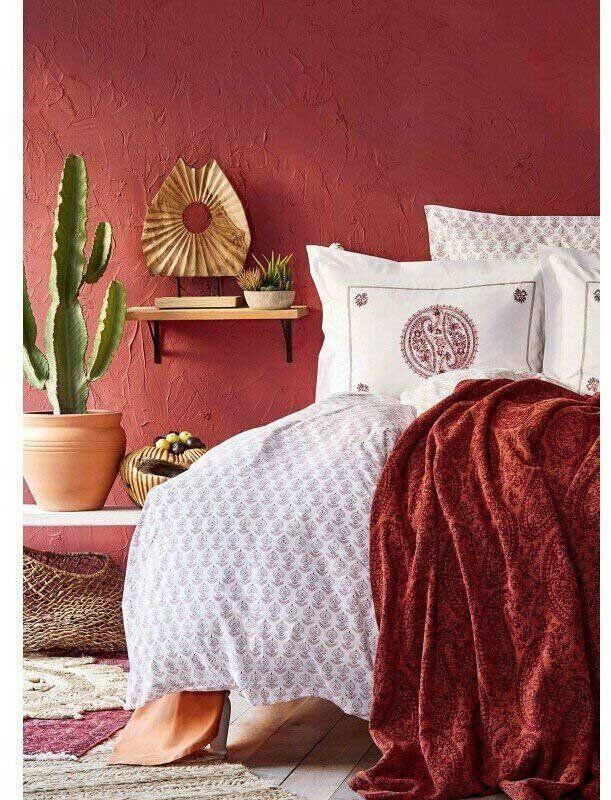 Набор постельного белья с пледом Karaca Home Alley kiremit 2020-1 кирпичный фото