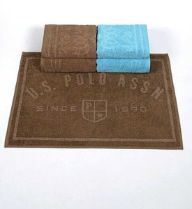 Набор 4 полотенца и коврик U.S. Polo Assn Bradenton голубой/кофейный, Комплект 4 шт - 50 х 90, 70 х 140 см