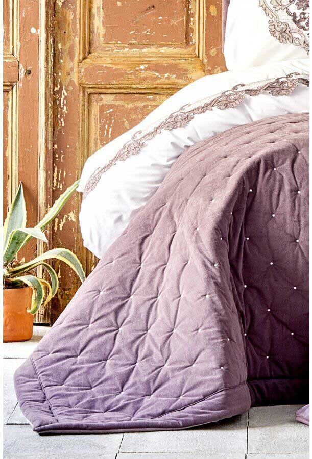 Набор постельного белья с покрывалом + плед Karaca Home Chester murdum 2020-1 фото
