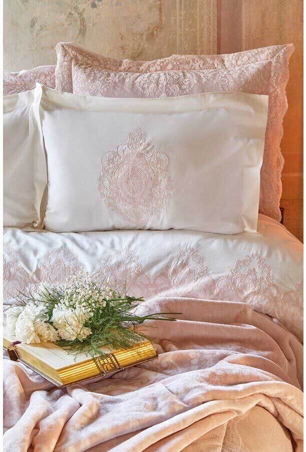 Набор постельного белья с покрывалом + плед Karaca Home Desire pudra 2020-1 фото
