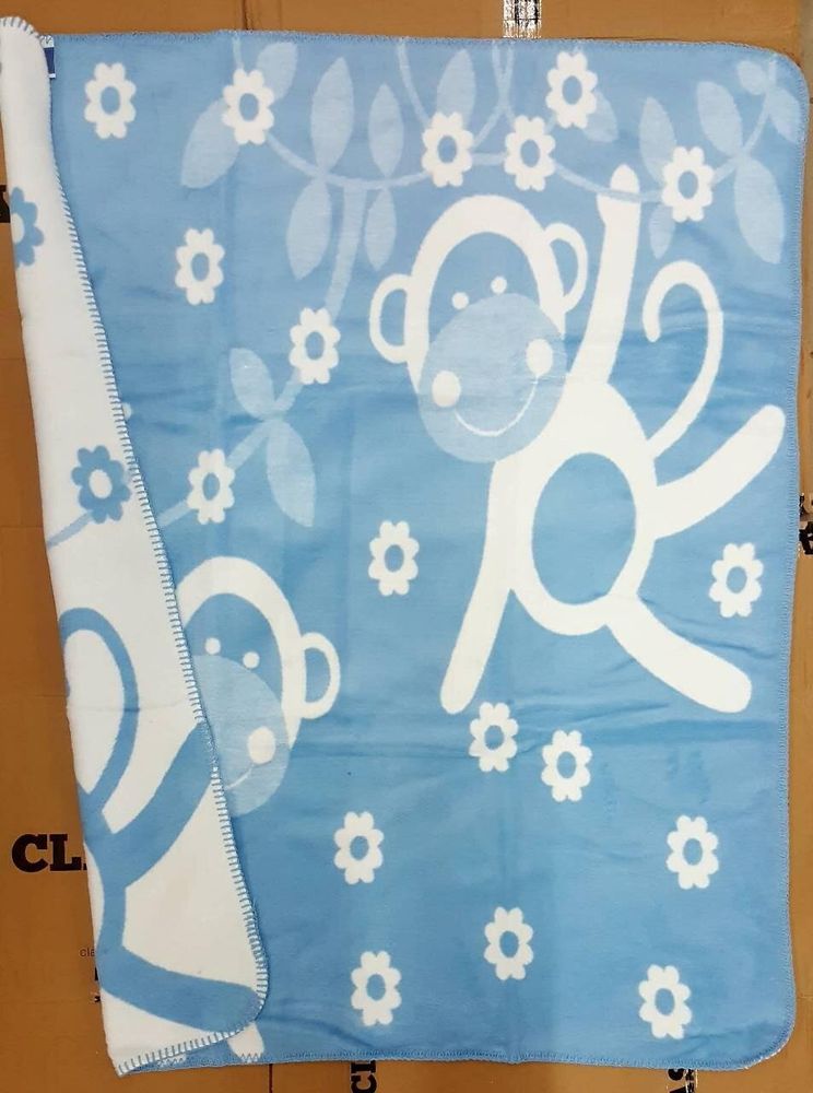 Плед-одеяло детский Zeron Обезьянки хлопок голубой фото