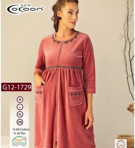 Жіночий велюровий халат на блискавці Cocoon 12-1729 dusty rose M