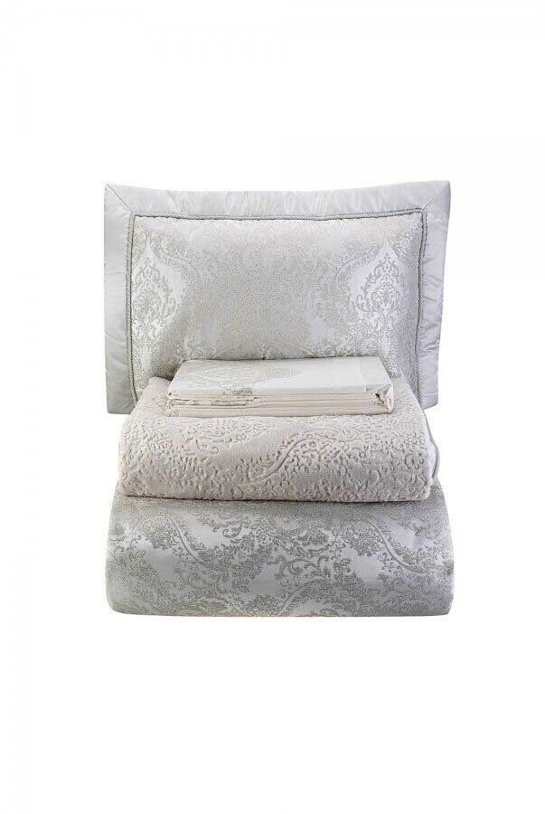 Набор постельного белья с покрывалом + плед Karaca Home Eldora gri 2020-1 фото