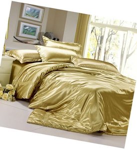 Атласное постельное белье на резинке полуторное Moka Textile Золото 10% хлопок, 20% вискоза, 70% полиэстер