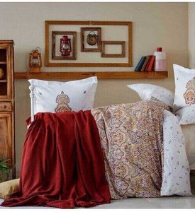 Набор постельного белья с пледом Karaca Home Paula kiremit 2019-1 кирпичный, Двуспальный Евро