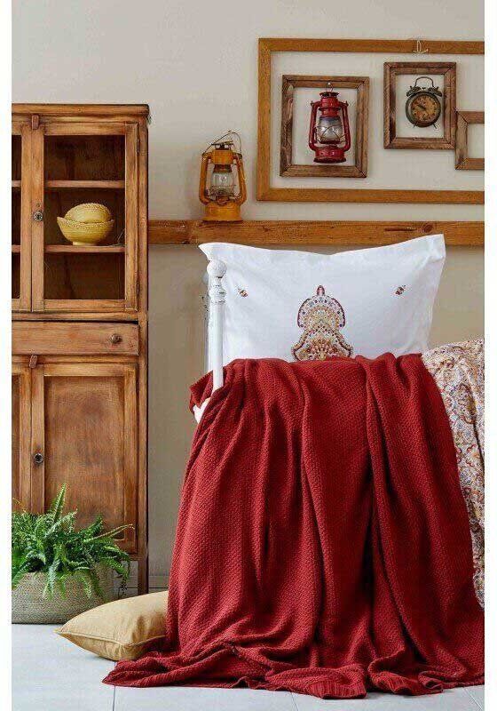 Набор постельного белья с пледом Karaca Home Paula kiremit 2019-1 кирпичный фото