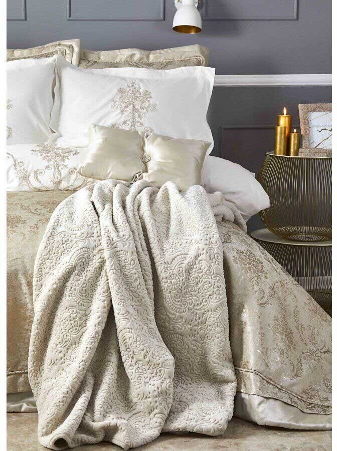 Набор постельного белья с покрывалом + плед Karaca Home Mihrimah gold 2020-2 фото