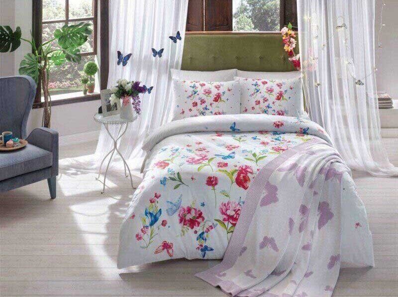 Набор постельного белья с вязанным пледом Tac Triko Goldy lila v1 лиловый фото