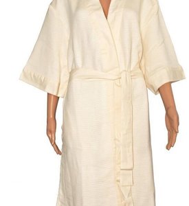 Женский вафельный халат пике бамбуковый на поясе PAVIA KAREN CREAM короткий XL