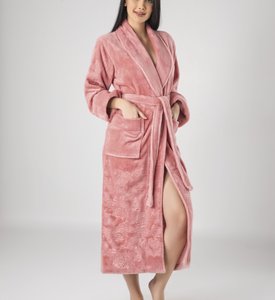 Жіночий велюровий халат бамбуковий на поясі Nusa NS 8650 пудра довгий, S