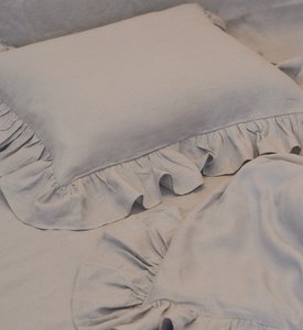 Льняное постельное белье Beik-Morandi French Vintage с оборками на наволочках и пододеяльнике, Двуспальный Евро