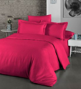 Постельное белье отельное сатин-жаккард Евро LightHouse Exclusive Sateen STRIPE LUX бордовый 100% хлопок