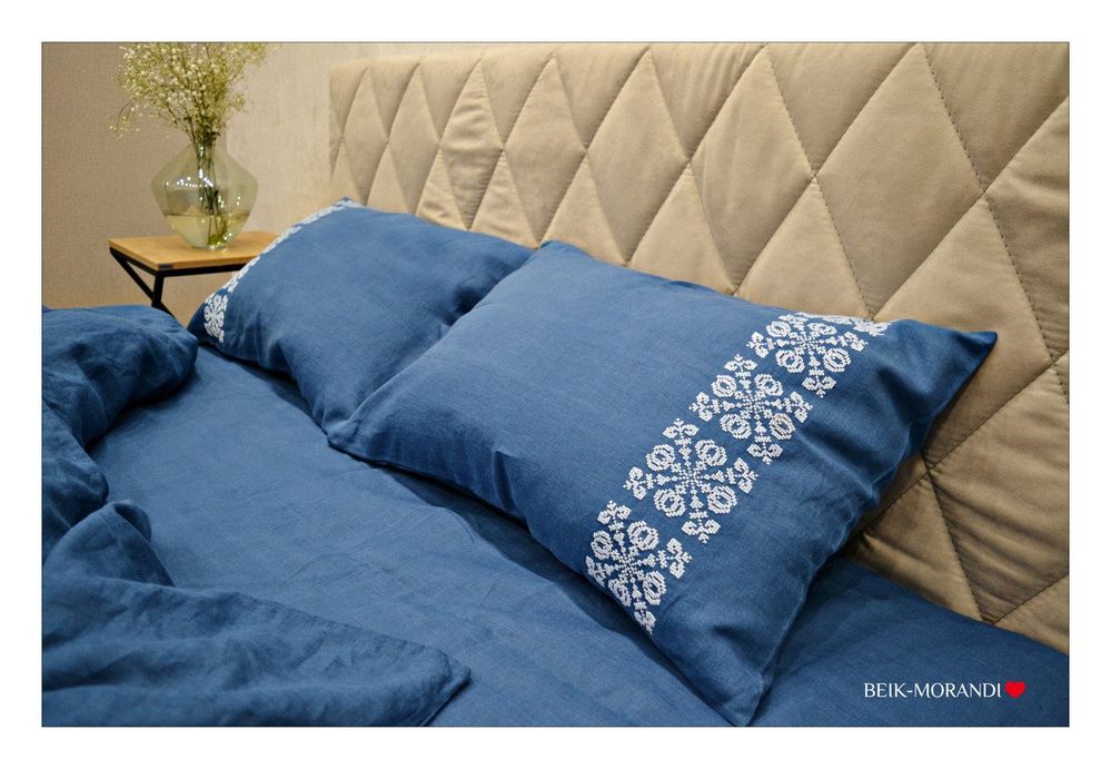 Постельное белье Beik-Morandi Scandinavica Blue, вышивка ручной работы фото