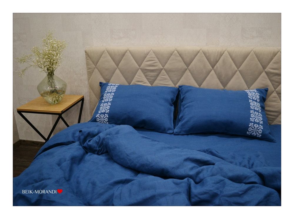 Постельное белье Beik-Morandi Scandinavica Blue, вышивка ручной работы фото