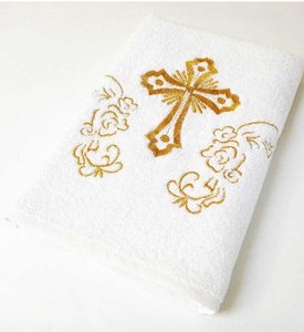 Крыжма для крещения Lotus вышивка Белый с золотом - 70x140 см