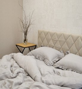 Льняное постельное белье Beik-Morandi French Vintage с оборками на наволочках, Двуспальный Евро