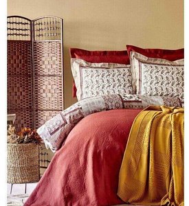 Набор постельного белья с покрывалом и пледом Karaca Home Maryam bordo 2020-1 бордовый - евро: хлопок, ранфорс