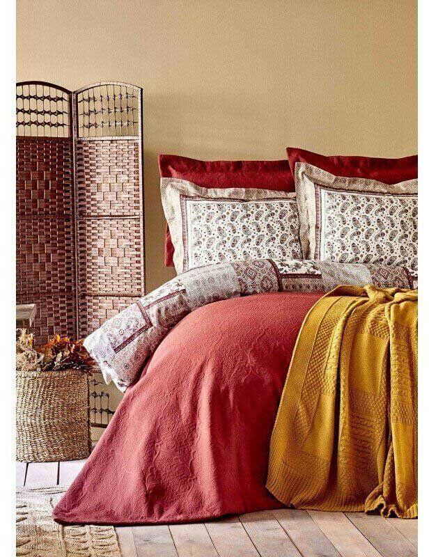 Набор постельного белья с покрывалом и пледом Karaca Home Maryam bordo 2020-1 бордовый фото