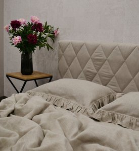 Льняное постельное белье Beik-Morandi French Vintage Natural с оборками на наволочках, Двуспальный Евро