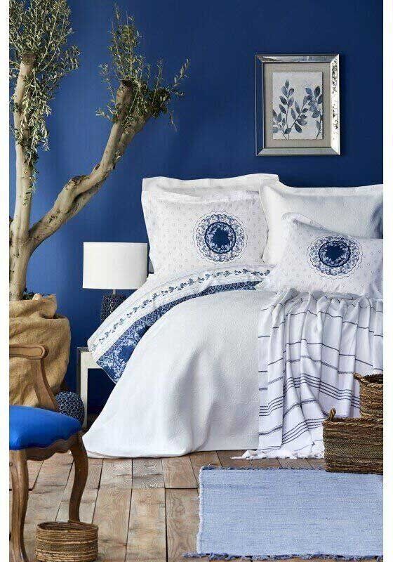 Набір постільної білизни з покривалом і піке Karaca Home Belina mavi 2019-2 блакитний фото