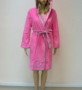 Жіночий велюровий халат бамбуковий з капюшоном на поясі Nusa NS 00615 фуксия короткий L/XL