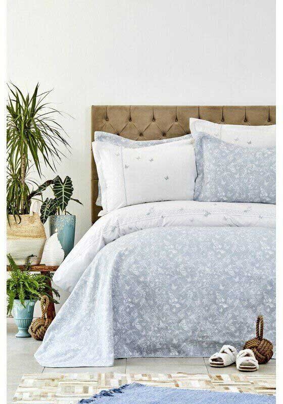 Набор постельного белья с покрывалом Karaca Home Mariposa gri 2019-1 серый фото