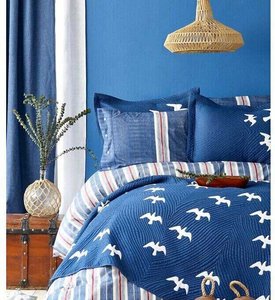 Набор постельного белья с покрывалом Karaca Home Albatros lacivert 2020-1 синий - евро: хлопок