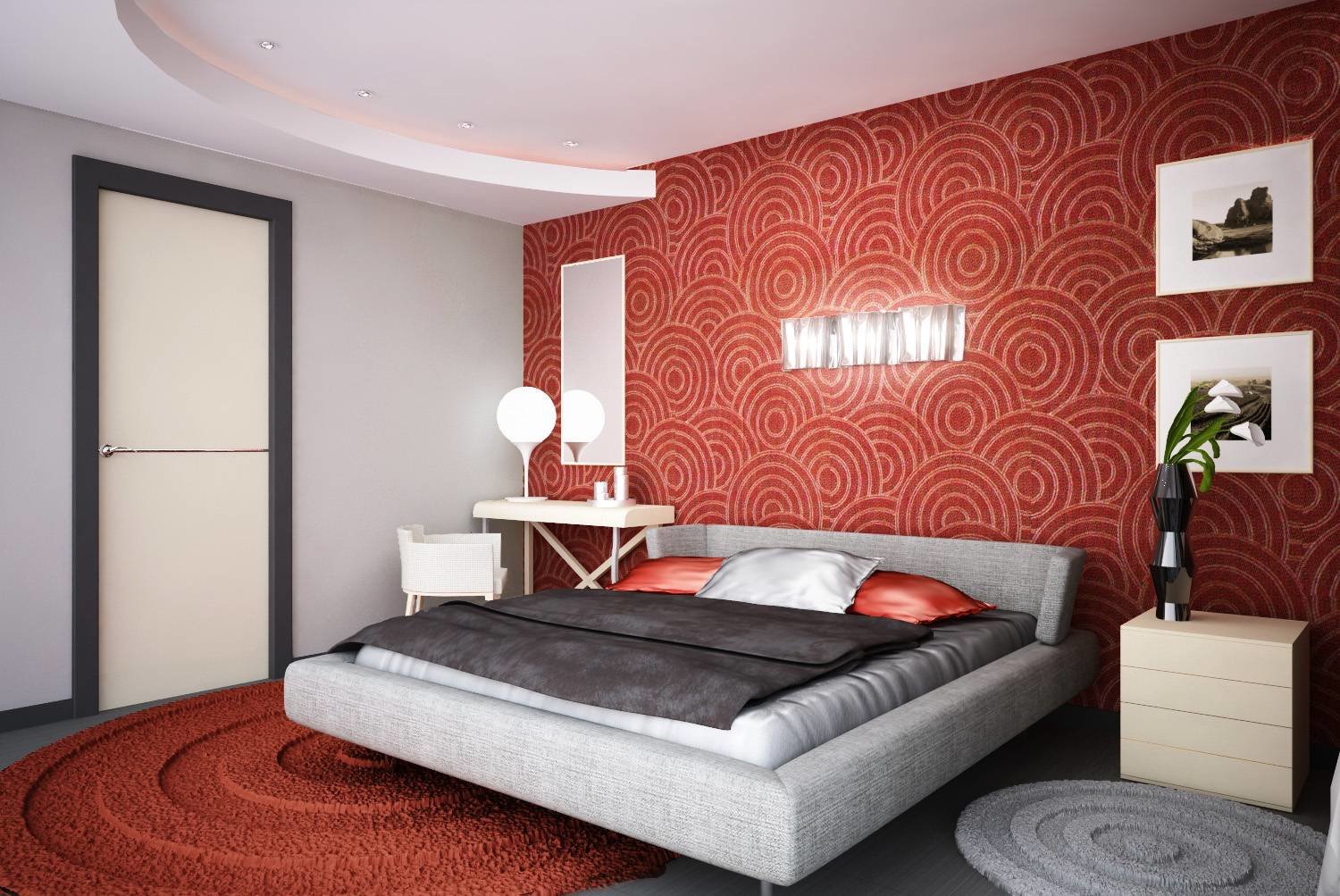 Дизайн комнат виды. Комбинирование обоев в спальне. Красная спальня. Спальня в красных тонах. Спальня в Красном цвете.